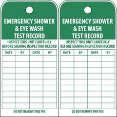 NMC - 3" High x 6" Long, EMERGENCY SHOWER & EYE WASH TEST RECORD, English Safety & Facility Accident Prevention Tag - Tag Header: Danger, 2 Sides, White Poly - USA Tool & Supply