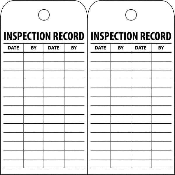 NMC - 3" High x 6" Long, INSPECTION RECORD, English Safety & Facility Inspection Tag - Tag Header: Notice, 2 Sides, White Poly - USA Tool & Supply