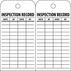 NMC - 3" High x 6" Long, INSPECTION RECORD, English Safety & Facility Inspection Tag - Tag Header: Notice, 2 Sides, White Poly - USA Tool & Supply