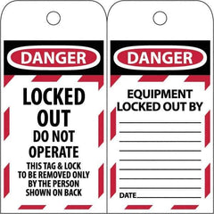 NMC - 3" High x 6" Long, LOCKED OUT - DO NOT OPERATE, English Safety & Facility Lockout Tag - Tag Header: Danger, 2 Sides, Black & Red Poly - USA Tool & Supply