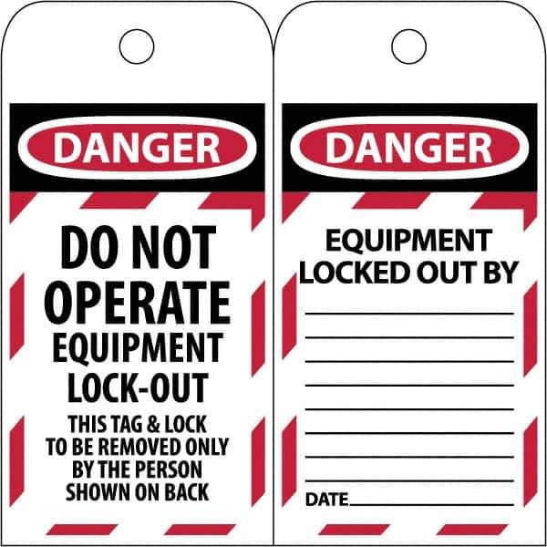 NMC - 3" High x 6" Long, DANGER - THIS TAG & LOCK TO BE REMOVED ONLY BY THE PERSON SHOWN, English Safety & Facility Lockout Tag - Tag Header: Danger, 2 Sides, Black & Red Poly - USA Tool & Supply