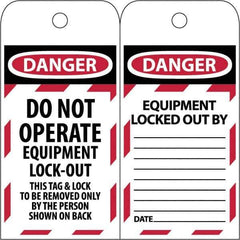 NMC - 3" High x 6" Long, DANGER - THIS TAG & LOCK TO BE REMOVED ONLY BY THE PERSON SHOWN, English Safety & Facility Lockout Tag - Tag Header: Danger, 2 Sides, Black & Red Poly - USA Tool & Supply