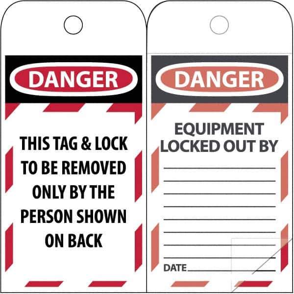 NMC - 3" High x 6" Long, DANGER \x96 DO NOT OPERATE, English Safety & Facility Lockout Tag - Tag Header: Danger, 2 Sides, Black & Red Poly - USA Tool & Supply