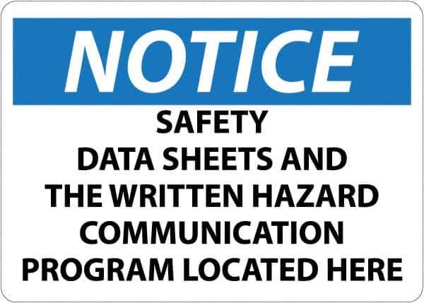 NMC - "Notice - Material Safety Data Sheets Available upon Request", 10" Long x 14" Wide, Aluminum Safety Sign - Square, Use for Workplace/Safety - USA Tool & Supply