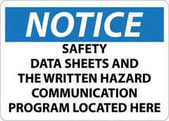 NMC - "Notice - Material Safety Data Sheets Available upon Request", 10" Long x 14" Wide, Aluminum Safety Sign - Square, Use for Workplace/Safety - USA Tool & Supply
