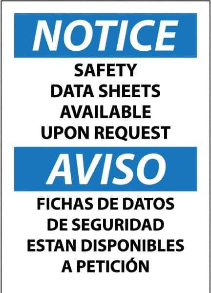 NMC - "Notice - Material Safety Data Sheets Available upon Request", 14" Long x 10" Wide, Pressure-Sensitive Vinyl Safety Sign - Square, Use for Workplace/Safety - USA Tool & Supply