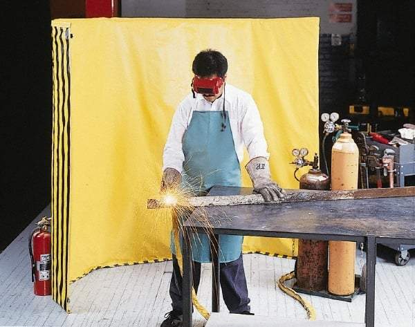 Singer Safety - 9 Ft. Wide x 6 Ft. High, 12 mil Thick Coated Vinyl Roll Up Welding Screen Kit - Yellow with Carrying Handle and Tie Strap - USA Tool & Supply
