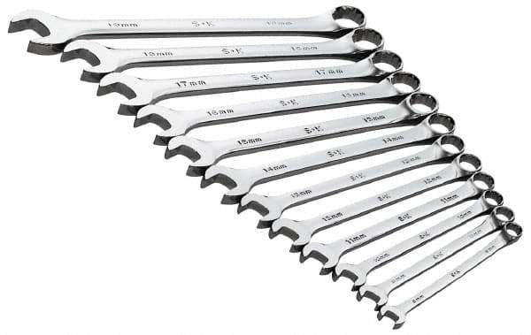 SK - 13 Piece, 8 to 19mm, 12 Point, Combination Wrench Set - Metric System of Measurement, Chrome Finish, Comes in Roll - USA Tool & Supply