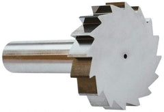 Made in USA - 1-1/2" Diam x 3/8" Face Width, Solid Carbide, 16 Teeth, Shank Connection Woodruff Keyseat Cutter - Uncoated, 2-3/8" OAL x 1/2" Shank, Straight Teeth, ANSI 1212, Old Standard G - USA Tool & Supply