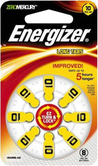 Energizer - Size 10, Zinc Air, 1 Pack, Hearing Aid Battery - 1.4 Volts, Button Tab Terminal, PR70 - USA Tool & Supply