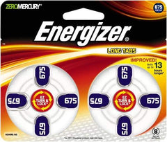 Energizer - Size 675, Zinc Air, 1 Pack, Hearing Aid Battery - 1.4 Volts, Button Tab Terminal, PR44 - USA Tool & Supply