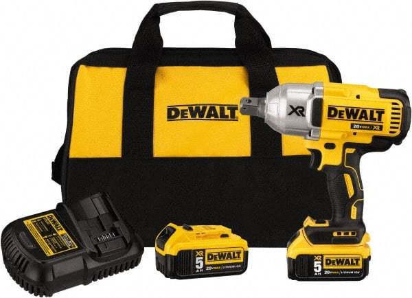 DeWALT - 3/4" Drive 20 Volt Mid-Handle Cordless Impact Wrench & Ratchet - 400/900/1,200 RPM, 0 to 2,400 BPM, 700 Ft/Lb Torque, 2 Lithium-Ion Batteries Included - USA Tool & Supply