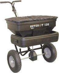 Meyer Products - 120 Lb Black Powder-Painted Steel & Polypropylene Walk Behind Broadcast Landscape Spreader - 13" Pneumatic Wheels - USA Tool & Supply