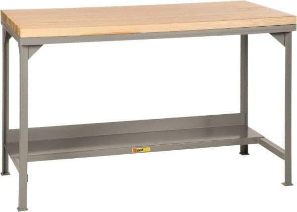 Little Giant - 72 Wide x 36" Deep x 37-3/4" High, Butcher Block Workbench - Straight Edge, Fixed Legs, Gray - USA Tool & Supply