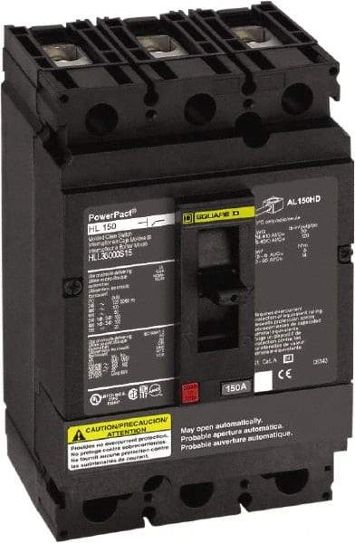 Square D - 600 VAC, 150 Amp, Automatic Molded Case Switch - 3 Pole, 100 at 480 VAC, 125 at 240 VAC, 50 at 600 VAC kA Interrupting Rating x 4.12 Inch Wide x 4.36 Inch Deep x 6.4 Inch High - USA Tool & Supply