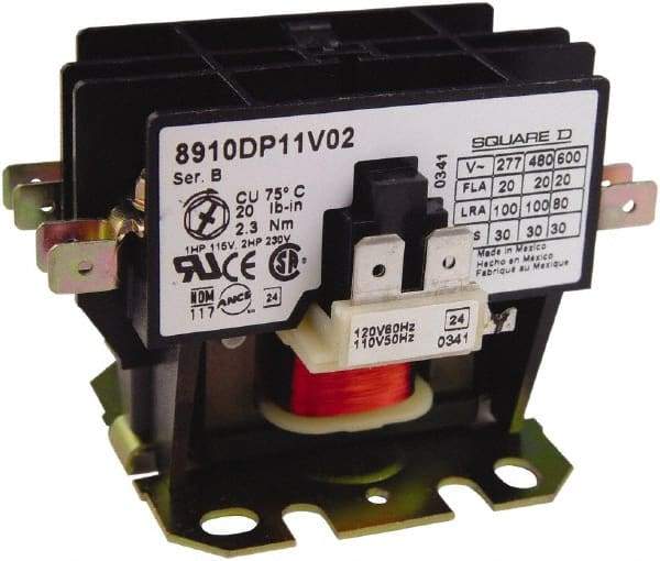 Square D - 2 Pole, 20 Amp Inductive Load, Definite Purpose Contactor - 30 Amp Resistive Rating - USA Tool & Supply