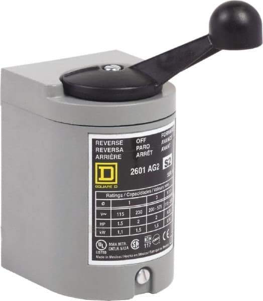 Square D - NEMA, Enclosed Manual Motor Starter - 1-1/2 hp at 115 VAC, 2 hp at 200 VAC, 2 hp at 230 VAC & 2 hp at 575 VAC, CSA LR25490 Class 3211 05, NEMA 1 & UL Listed File E42243 CCN NLRV - USA Tool & Supply