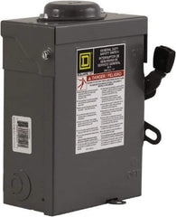 Square D - 60 Amp, 240 V, 2 Pole Nonfused Safety Switch - NEMA 3R, 10 hp at 240 VAC (Single Phase), DPST Contact Form - USA Tool & Supply