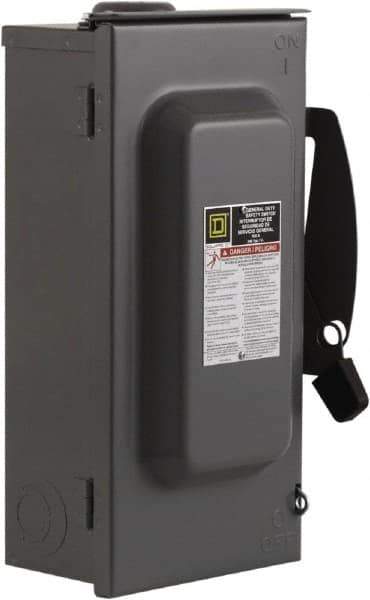 Square D - 100 Amp, 240 V, 3 Pole Fused Safety Switch - NEMA 3R, 15 hp at 240 VAC (Single Phase), 30 hp at 240 VAC (Triple Phase), 3PST Contact Form - USA Tool & Supply