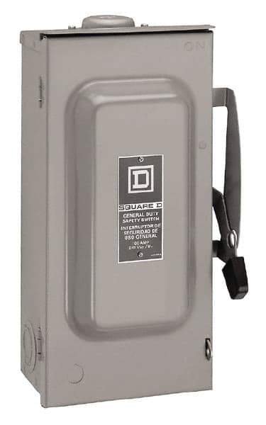 Square D - 100 Amp, 240 V, 2 Pole Fused Safety Switch - NEMA 3R, 15 hp at 240 VAC (Single Phase), 30 hp at 240 VAC (Triple Phase), DPST Contact Form - USA Tool & Supply