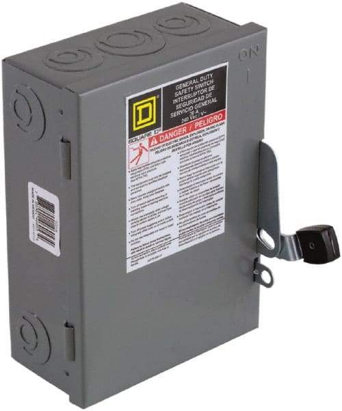 Square D - 30 Amp, 240 V, 3 Pole Nonfused Safety Switch - NEMA 1, 3 hp at 240 VAC (Single Phase), 7.5 hp at 240 VAC (Triple Phase), 3PST Contact Form - USA Tool & Supply