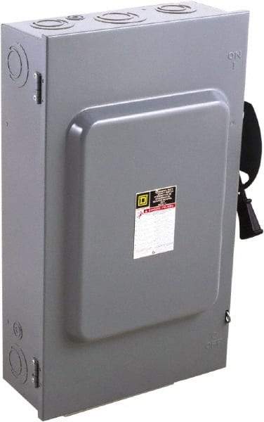 Square D - 200 Amp, 240 V, 3 Pole Fused Safety Switch - NEMA 1, 15 hp at 240 VAC (Single Phase), 60 hp at 240 VAC (Triple Phase), 3PST Contact Form - USA Tool & Supply