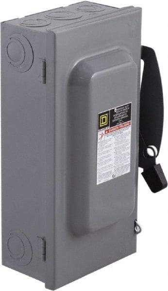 Square D - 60 Amp, 240 V, 3 Pole Fused Safety Switch - NEMA 1, 10 hp at 240 VAC (Single Phase), 15 hp at 240 VAC (Triple Phase), 3PST Contact Form - USA Tool & Supply