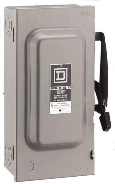 Square D - 60 Amp, 240 V, 2 Pole Fused Safety Switch - NEMA 1, 10 hp at 240 VAC (Single Phase), 15 hp at 240 VAC (Triple Phase), DPST Contact Form - USA Tool & Supply