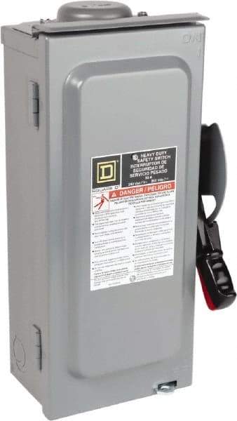 Square D - 30 Amp, 240 VAC, 250 VDC, 3 Pole Fused Safety Switch - NEMA 3R, 3 hp at 240 VAC (Single Phase), 7.5 hp at 240 VAC, 5 hp at 250 VDC (Triple Phase), 3PST Contact Form - USA Tool & Supply