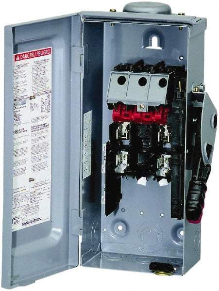 Square D - 30 Amp, 240 VAC, 250 VDC, 2 Pole Fused Safety Switch - NEMA 3R, 3 hp at 240 VAC (Single Phase), 7.5 hp at 240 VAC, 5 hp at 250 VDC (Triple Phase), DPST Contact Form - USA Tool & Supply