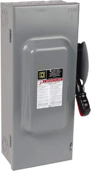 Square D - 100 Amp, 600 VAC/VDC, 3 Pole Nonfused Safety Switch - NEMA 1, 40 hp at 600 VAC, 50 hp at 600 VDC (Single Phase), 100 hp at 600 VAC, 50 hp at 600 VDC (Triple Phase), 3PST Contact Form - USA Tool & Supply