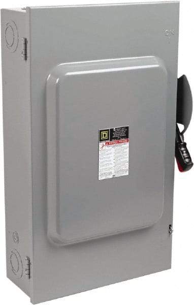 Square D - 200 Amp, 600 VAC/VDC, 3 Pole Fused Safety Switch - NEMA 1, 50 hp at 600 VAC, 50 hp at 600 VDC (Single Phase), 150 hp at 600 VAC, 50 hp at 600 VDC (Triple Phase), 3PST Contact Form - USA Tool & Supply