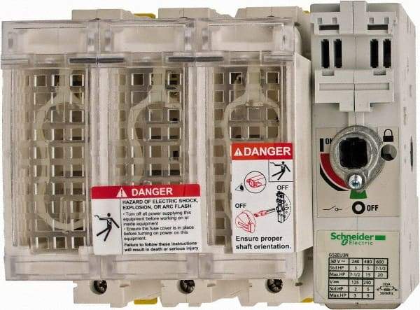 Schneider Electric - 3 Pole, 600 Volt, 30 Amp, Pressure Plate and DIN Rail Mount Fuse Holder - Compatible with J Class, 149mm Wide Fuse - USA Tool & Supply