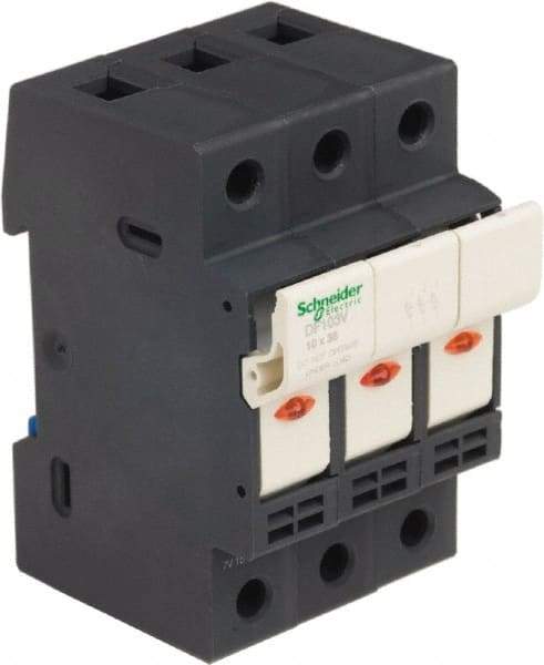 Schneider Electric - 3 Pole, 600 Volt, 32 Amp, DIN Rail Mount Fuse Holder - Compatible with 38mm Long x 52mm Wide and 10mm Diameter Fuse - USA Tool & Supply