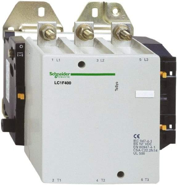 Schneider Electric - 3 Pole, 120 Coil VAC, 400 Amp at 440 VAC, Nonreversible IEC Contactor - Bureau Veritas, CCC, CSA, DNV, EN/IEC 60947-1, EN/IEC 60947-4-1, GL, JEM 1038, LROS, RINA, RMRoS, RoHS Compliant, UL Listed - USA Tool & Supply