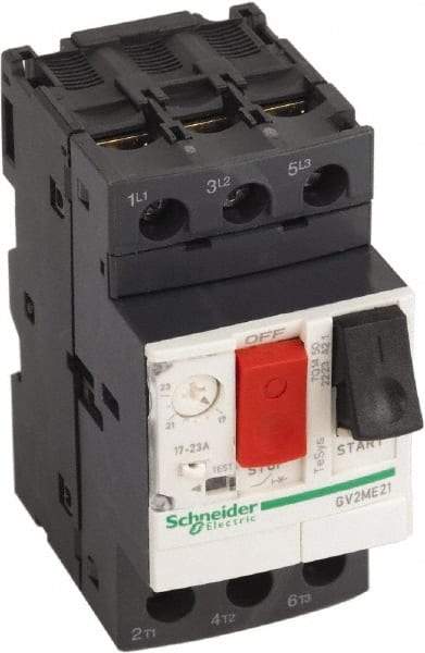 Schneider Electric - 23 Amp, 690 VAC at 50/60 Hz, 3 Pole, Bolt On, Clip Motor Circuit Breaker - Thermal Magnetic Trip, Multiple Breaking Capacity Ratings, 78mm Deep x 89mm High x 45mm Wide - USA Tool & Supply