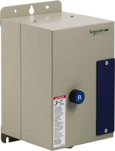 Schneider Electric - 9 Amp, 120 Coil VAC, Nonreversible Enclosed IEC Motor Starter - 1 Phase Hp: 0.3 at 120 VAC, 1 at 240 VAC, 3 Phase Hp: 2 at 208 VAC, 2 at 230 VAC, 5 at 460 VAC, 7.5 at 575 VAC - USA Tool & Supply