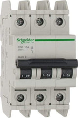 Schneider Electric - 15 Amp, 125 VDC, 240 VAC, 60 VDC, 3 Pole, DIN Rail Mount, Fixed Mount Miniature Circuit Breaker - Thermal Magnetic Trip, Multiple Breaking Capacity Ratings, 73mm Deep x 107mm High x 54mm Wide - USA Tool & Supply