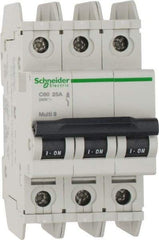 Schneider Electric - 25 Amp, 125 VDC, 240 VAC, 60 VDC, 3 Pole, DIN Rail Mount, Fixed Mount Miniature Circuit Breaker - Thermal Magnetic Trip, Multiple Breaking Capacity Ratings, 73mm Deep x 107mm High x 54mm Wide - USA Tool & Supply