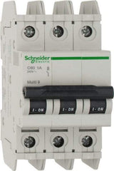 Schneider Electric - 1 Amp, 125 VDC, 240 VAC, 60 VDC, 3 Pole, DIN Rail Mount, Fixed Mount Miniature Circuit Breaker - Thermal Magnetic Trip, Multiple Breaking Capacity Ratings, 73mm Deep x 107mm High x 54mm Wide - USA Tool & Supply