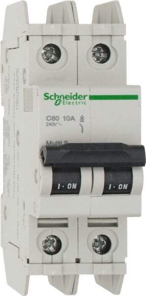 Schneider Electric - 10 Amp, 125 VDC, 240 VAC, 60 VDC, 1 Pole, DIN Rail Mount, Fixed Mount Miniature Circuit Breaker - Thermal Magnetic Trip, Multiple Breaking Capacity Ratings, 73mm Deep x 107mm High x 36mm Wide - USA Tool & Supply