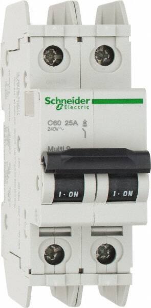 Schneider Electric - 25 Amp, 125 VDC, 240 VAC, 60 VDC, 1 Pole, DIN Rail Mount, Fixed Mount Miniature Circuit Breaker - Thermal Magnetic Trip, Multiple Breaking Capacity Ratings, 73mm Deep x 107mm High x 36mm Wide - USA Tool & Supply