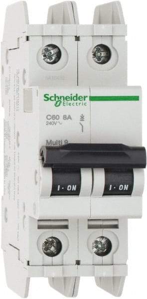 Schneider Electric - 8 Amp, 125 VDC, 240 VAC, 60 VDC, 1 Pole, DIN Rail Mount, Fixed Mount Miniature Circuit Breaker - Thermal Magnetic Trip, Multiple Breaking Capacity Ratings, 73mm Deep x 107mm High x 36mm Wide - USA Tool & Supply