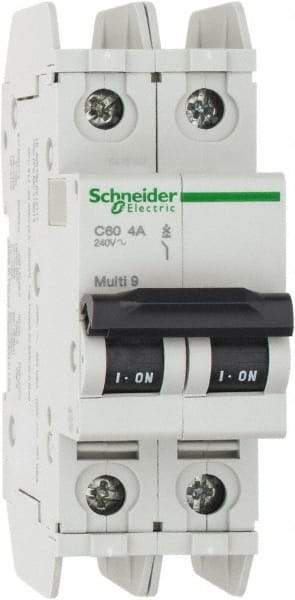 Schneider Electric - 4 Amp, 125 VDC, 240 VAC, 60 VDC, 1 Pole, DIN Rail Mount, Fixed Mount Miniature Circuit Breaker - Thermal Magnetic Trip, Multiple Breaking Capacity Ratings, 73mm Deep x 107mm High x 36mm Wide - USA Tool & Supply