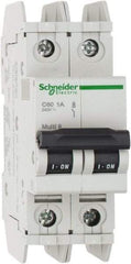 Schneider Electric - 1 Amp, 125 VDC, 240 VAC, 60 VDC, 1 Pole, DIN Rail Mount, Fixed Mount Miniature Circuit Breaker - Thermal Magnetic Trip, Multiple Breaking Capacity Ratings, 73mm Deep x 107mm High x 36mm Wide - USA Tool & Supply