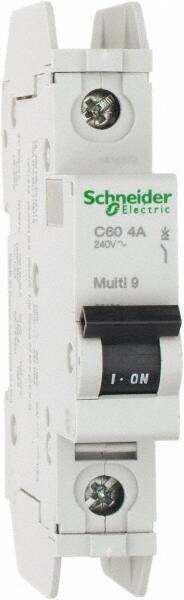 Schneider Electric - 4 Amp, 125 VDC, 240 VAC, 60 VDC, 1 Pole, DIN Rail Mount, Fixed Mount Miniature Circuit Breaker - Thermal Magnetic Trip, Multiple Breaking Capacity Ratings, 73mm Deep x 107mm High x 18mm Wide - USA Tool & Supply