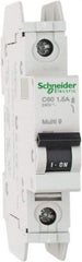 Schneider Electric - 1 Amp, 125 VDC, 240 VAC, 60 VDC, 1 Pole, DIN Rail Mount, Fixed Mount Miniature Circuit Breaker - Thermal Magnetic Trip, Multiple Breaking Capacity Ratings, 73mm Deep x 107mm High x 18mm Wide - USA Tool & Supply