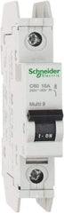 Schneider Electric - 15 Amp, 125 VDC, 240 VAC, 60 VDC, 1 Pole, DIN Rail Mount, Fixed Mount Miniature Circuit Breaker - Thermal Magnetic Trip, 10 kA at 277 VAC Breaking Capacity, 73mm Deep x 81mm High x 18mm Wide - USA Tool & Supply