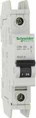Schneider Electric - 8 Amp, 125 VDC, 240 VAC, 60 VDC, 1 Pole, DIN Rail Mount, Fixed Mount Miniature Circuit Breaker - Thermal Magnetic Trip, Multiple Breaking Capacity Ratings, 73mm Deep x 107mm High x 18mm Wide - USA Tool & Supply