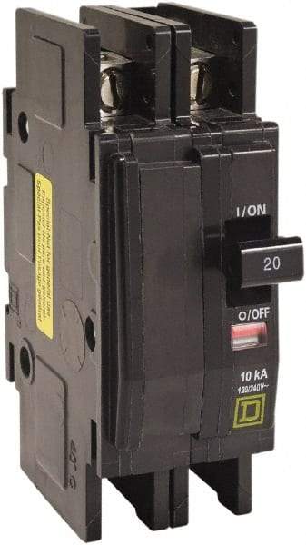 Square D - 30 Amp, 120/240 VAC, 2 Pole, DIN Rail Mounted, Flush Mount, Surface Mount Miniature Circuit Breaker - Thermal Magnetic Trip, 10 kA at 120/240 VAC Breaking Capacity, 14-2 (Aluminum), 14-2 (Copper) AWG, 74mm Deep x 103mm High x 19mm Wide - USA Tool & Supply